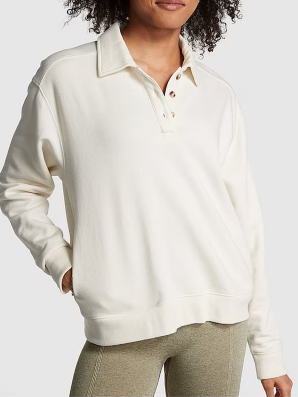 PINK Victoria’s Secret Cream Polo Sweatshirt XL NWT Cozy Collared Pullover